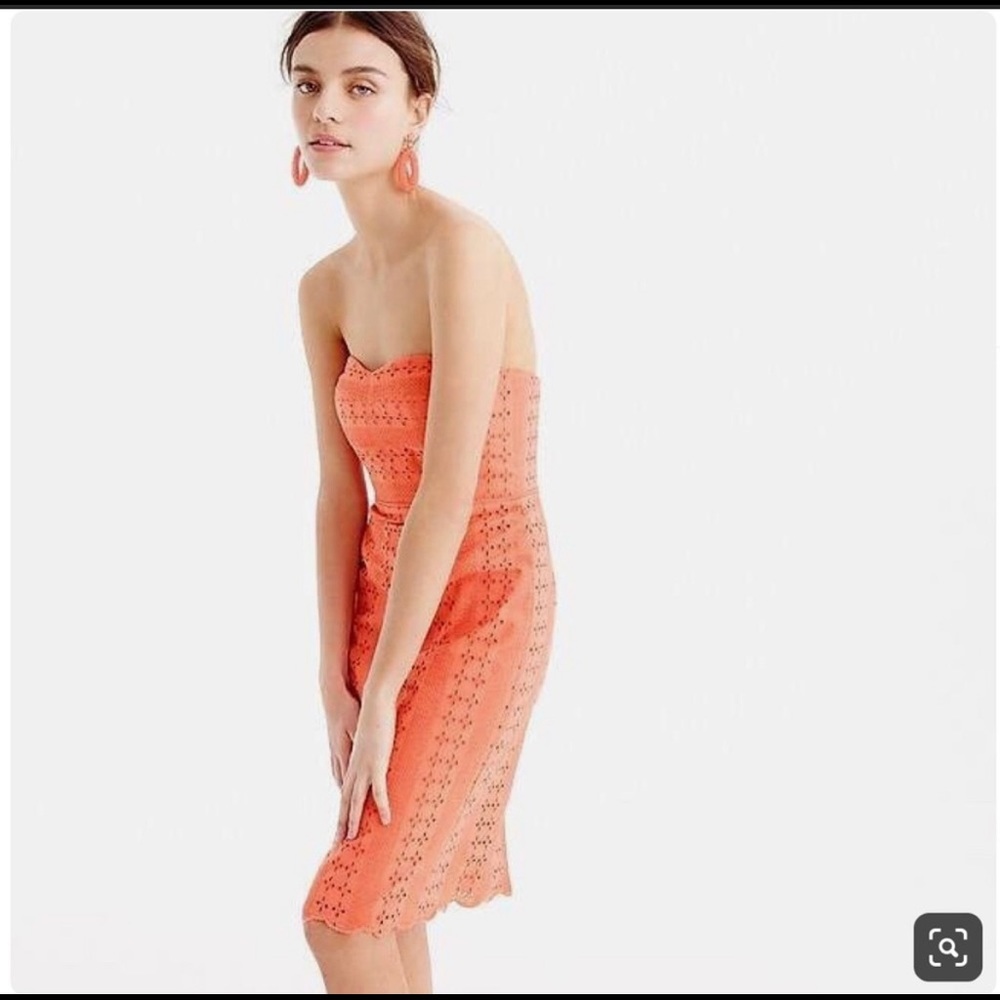 J Crew Coral Eyelet strapless dress WORN ONCE